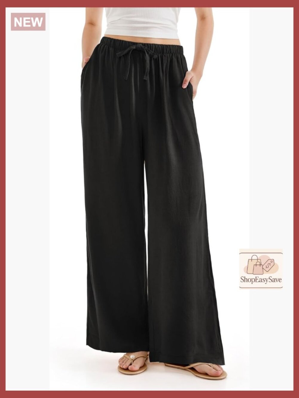 Women Wide Leg Linen Pants with Pockets High Waisted Lounge Palazzo Pant